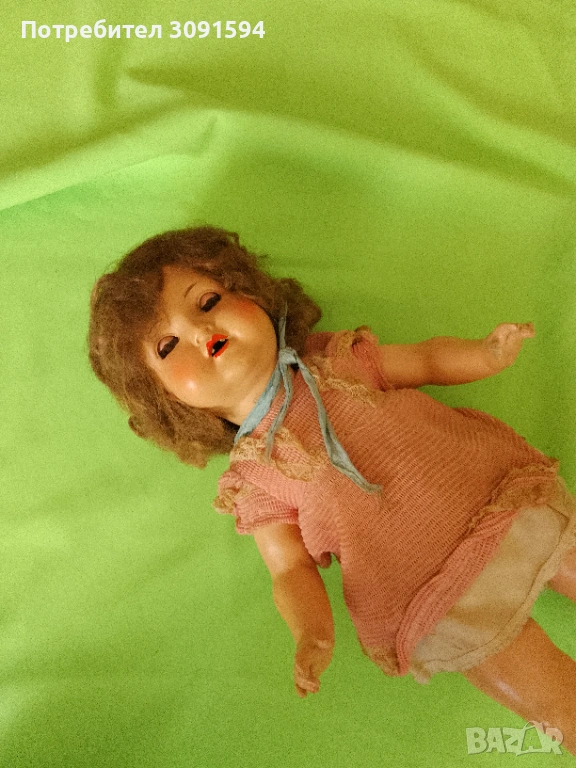 Стара  Кукла бисквит отворени уста при навеждане издава звуции, снимка 1