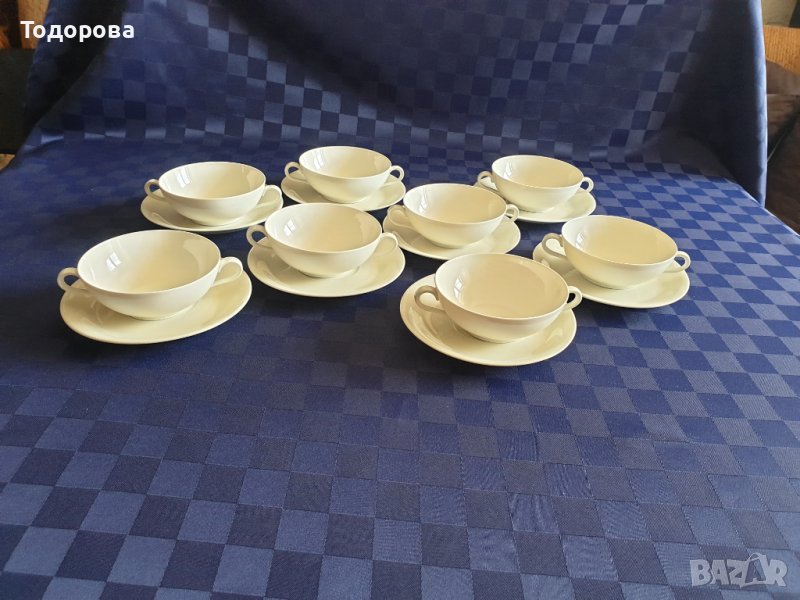 Порцеланови немски чаши-купи с две дръжки и подложни чинии - 8 комплекта- Бавария, снимка 1