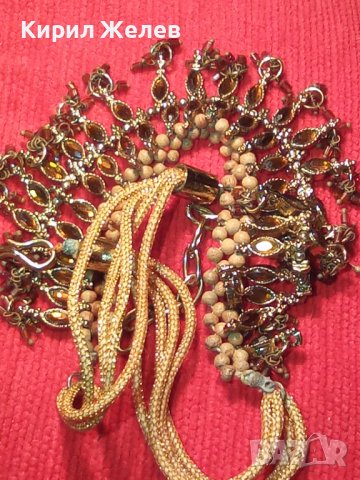 БОГАТО УКРАСЕНА ЗЛАТИСТА с КРАСИВИ ФАСЕТИРАНИ КРИСТАЛИ КАМЪНИ ВИНТИДЖ ОГЪРЛИЦА 14200, снимка 3 - Колиета, медальони, синджири - 30625579