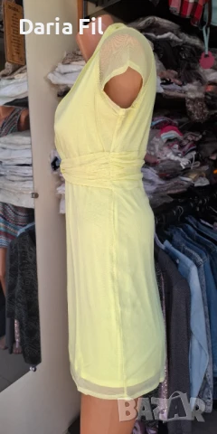 -20% Свежа жълта рокля от шифон с подплата, снимка 3 - Рокли - 50879713