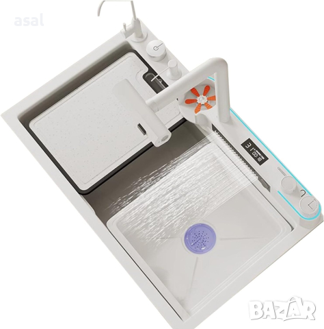 Луксозна бяла мултифункционална кухненска мивка с двоен водопад, снимка 3 - Мивки - 44729287