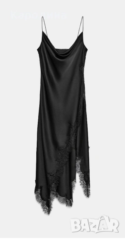 НОВА САТЕНЕНА АСИМЕТРИЧНА РОКЛЯ С ДАНТЕЛА ZW COLLECTlON ,ZARA 