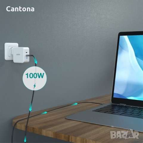 Choetech GaN Fast Charger 100W USB-C PD - 2 x USB-C изхода и с технология за бързо зареждане (бял), снимка 5 - Оригинални зарядни - 34112943