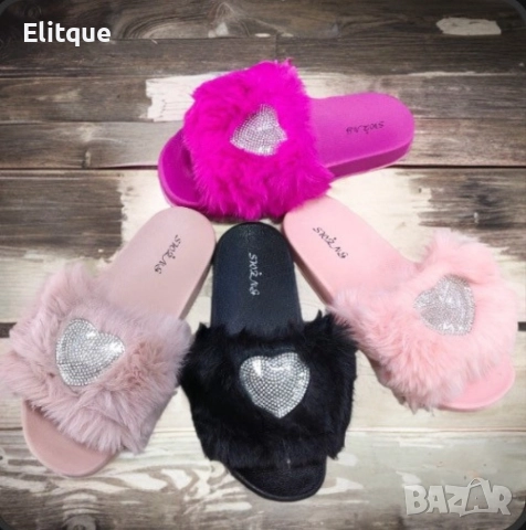 Сладки дамски чехли с пух и романтично сърчице за вълнуваща лятна визия., снимка 5 - Чехли - 52871917