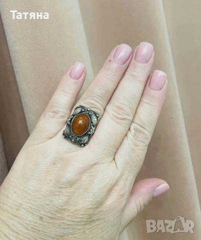 Рядък винтидж сребърен пръстен с кехлибар, Georg Kramer, 835, Fischland , снимка 2 - Пръстени - 53147629