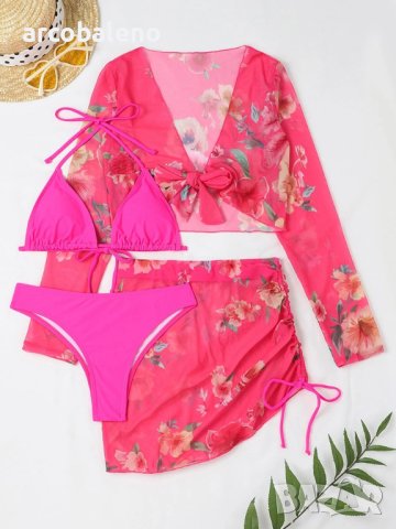 Дамски моден бански костюм от три части с флорален принт, 3цвята - 023, снимка 4 - Бански костюми - 40740239
