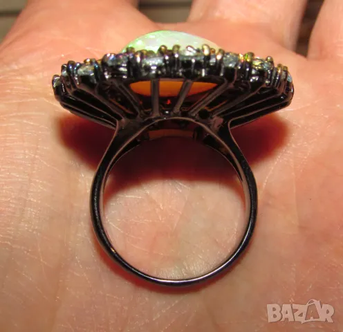 925 сребърен пръстен с голям етиопски опал, камък 19x16мм, тотално тегло 17гр., снимка 5 - Пръстени - 47643657