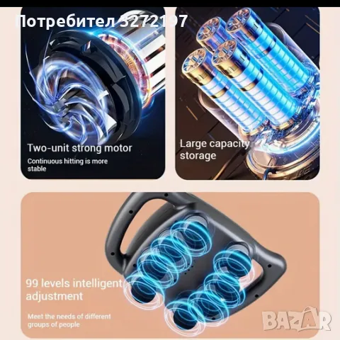 Професионален клас Електрически фитнес масажор с дълбока вибрация с 8 глави, снимка 6 - Масажори - 48457307