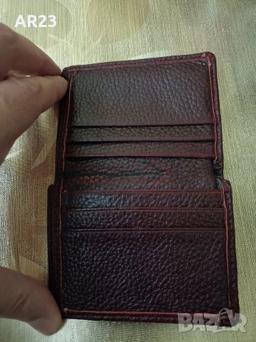 Мъжки кожен портфейл от естествена кожа червен/бордо , снимка 3 - Портфейли, портмонета - 39519601