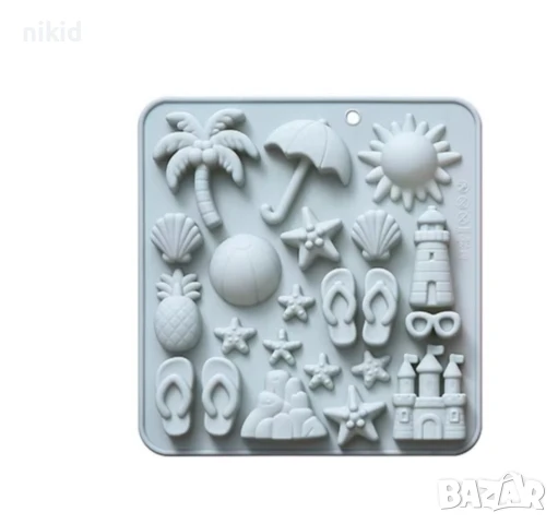 Лято Слънце плаж море джапанки чадър палма замък звезди силиконов молд форма фондан шоколад гипс, снимка 3 - Форми - 51380153