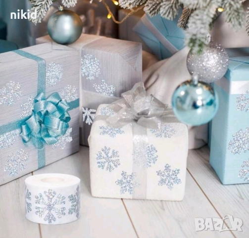 100 бр Снежинка Снежинки коледни холограмни самозалепващи лепенки стикери ръчна изработка за подарък, снимка 2 - Други - 51670946