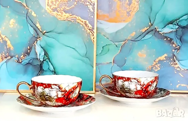 Луксозен порцелан чаши за кафе с букет цветя, снимка 8 - Подаръци за юбилей - 31731179