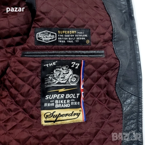 SUPERDRY 111740 Мъжко Кожено Яке с Подплата Кожа Състарен Ефект M-L, снимка 12 - Якета - 52976891