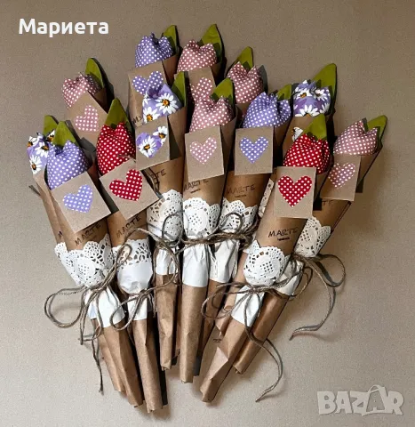 Лалета Текстилни Цветя Ръчна Изработка Букет Лалета , снимка 5 - Декорация за дома - 49317859