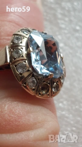 Златен дамски пръстен с аквамарин, злато 14к , снимка 5 - Пръстени - 50634031