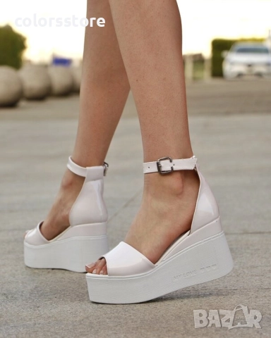 Сандали на платформа - бял лак с бяло ходило - TJL70 