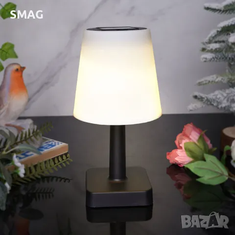 Соларна настолна лампа Черна Бяла Шапка Ø12x23см S_1236415