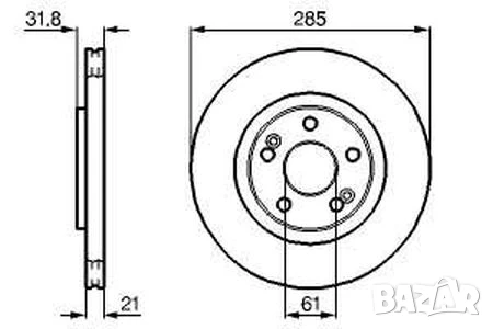 Диск спирачен преден дeсен/ляв за RENAULT 21 2.0 04.87-10.92г.№ R1261V, снимка 2 - Части - 50769846