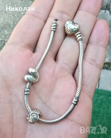 Сребърна гривна PANDORA, снимка 4 - Гривни - 56336079