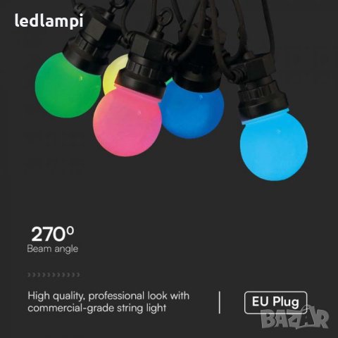 Кабел С Поредица От 15лампи RGB 13m Дистанционно IP44, снимка 5 - Външни лампи - 42340407