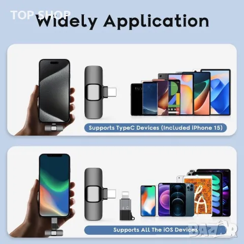 Комплект 2 бр. Lavalier Безжични петлични микрофони iPhone/iPad/Android Type-C/OTG/видео подкаст, снимка 7 - Микрофони - 49308736