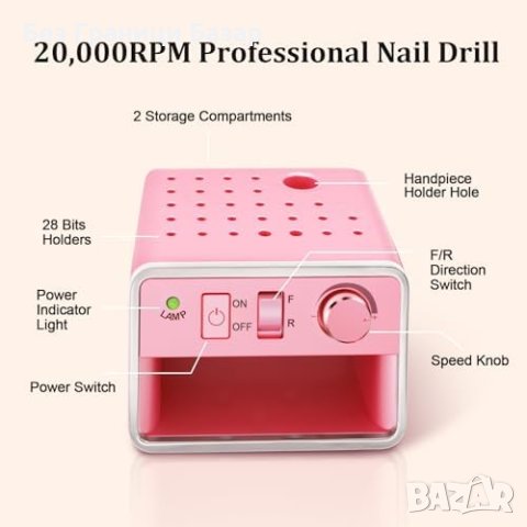 Нова електрическа пила за нокти маникюр USB, Тиха Работа, Портативен Дизайн, снимка 3 - Продукти за маникюр - 44211321