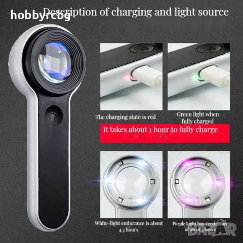 8066, Преносима лупа с UV и ЛЕД осветление, 10х увеличение, снимка 7 - Друга електроника - 44212831