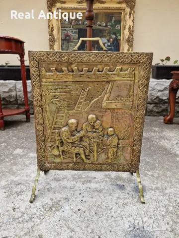 Уникално антикварно английско бронзово пано решетка за камина  , снимка 2 - Антикварни и старинни предмети - 50166791