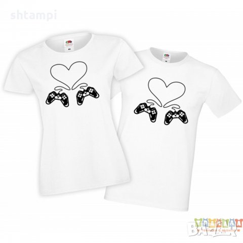 Tениски за влюбени Свети Валентин Couple Gamers Game Controller Heart, снимка 3 - Тениски - 35718433