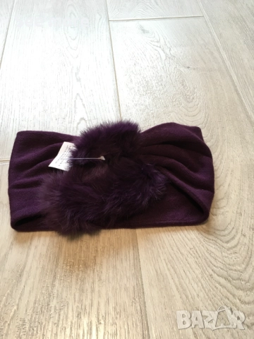 Лента за глава 3 цвята с естествен косъм заек, снимка 2 - Шапки - 52102377