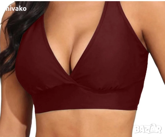 Продавам ново дамско горнище, бански XL, цвят бордо, кръстосани на гърба презрамки.
