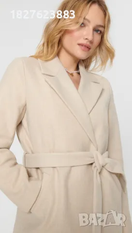 Бежово палто с колан, снимка 3 - Палта, манта - 49093884