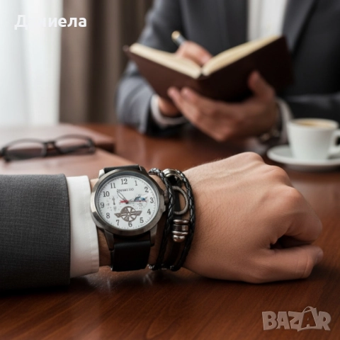 Мъжки часовник с големи цифри и подаръчна гривна – стил и практичност в готов комплект