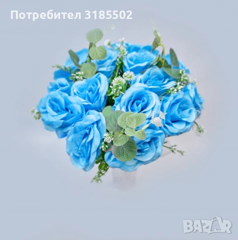 Изкуствени букети с рози и евкалиптови листа – Елегантна украса с дълготраен ефект, снимка 3 - Изкуствени цветя - 51227882