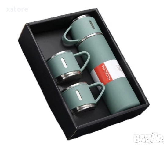 Подаръчен комплект термос с 3 чаши, зелен, розов, сив, снимка 8 - Други - 52687469