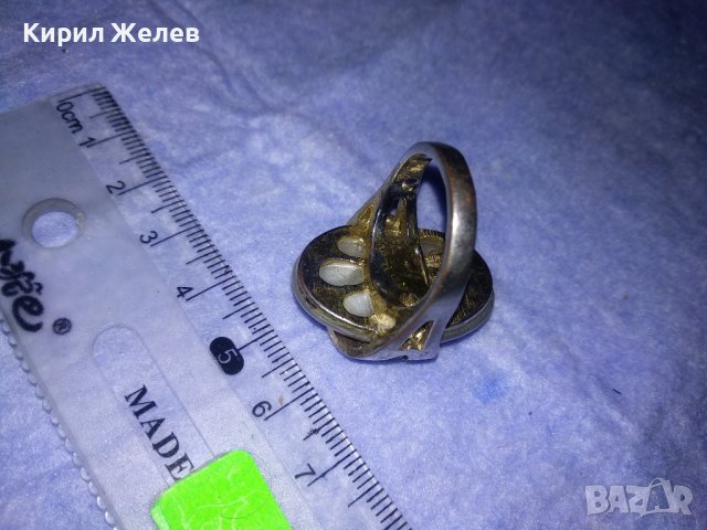 МЕДЕН ПОСРЕБРЕН РЕТРО ВИНТИДЖ СКЪПОЦЕНЕН ПРЪСТЕН с ШЛИФОВАН ИЗСКРЯЩ МИНЕРАЛ БЯЛО КОТЕШКО ОКО 36982, снимка 11 - Пръстени - 39714262