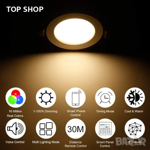 GEYUEYA Таванни LED вградени осветителни тела 5W RGBWC, димируеми, 350LM Smart APP Control, снимка 9 - Лед осветление - 49629116