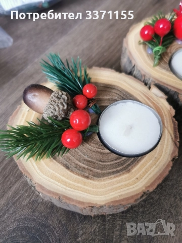Коледни свещи с дървена подложка, снимка 8 - Декорация за дома - 52391113