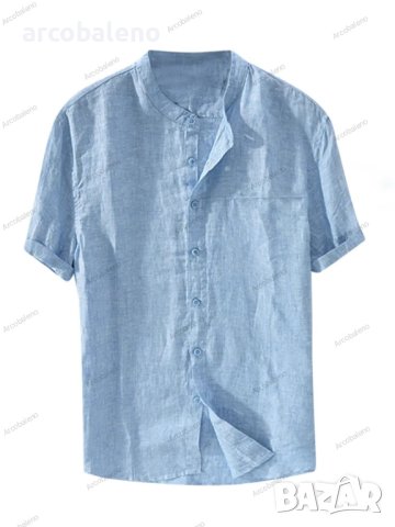 Мъжка едноцветна памучна ленена ежедневна риза с къс ръкав, 5цвята , снимка 10 - Ризи - 41210688
