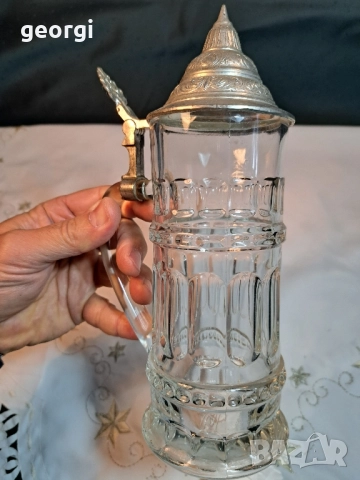 ретро немска халба за бира с калаен похлупак 28/5, снимка 4 - Антикварни и старинни предмети - 51970495