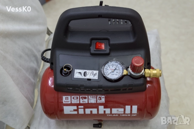 Безмаслен компресор Einhell TC-AC 190 1200W, 8 bar, 6л капацитет, снимка 3 - Компресори - 52340175