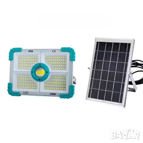 Соларен LED прожектор 100W с външен панел и дистанционно
