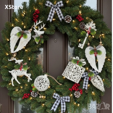 Коледни играчки за елха „Winter White Elegance“–луксозни висящи декорарации със скандинавски стил, снимка 6 - Декорация за дома - 52439679