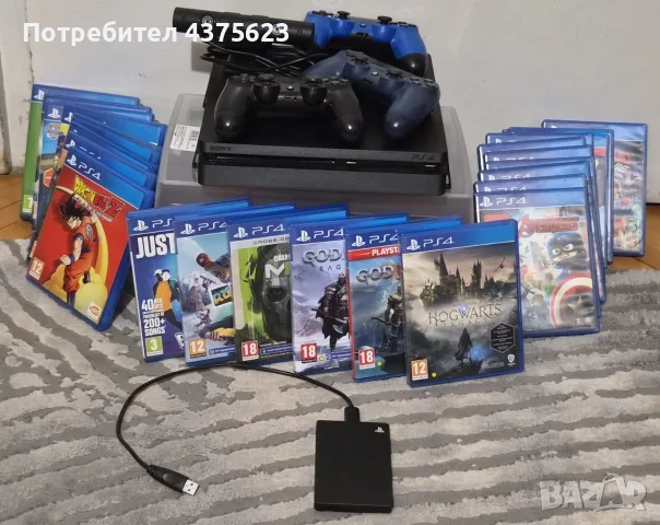 PS4 Slim 500GB + 2TB Seagate Game Drive + 24 игри + 3 DualShock + PS Camera + GuliKit Route Air+ Pro, снимка 2 - PlayStation конзоли - 56238382