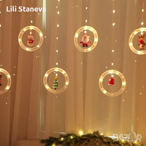 Светещи LED рингове с коледни фигурки, тип завеса 3м, 10 ринга на ток., снимка 4 - Декорация за дома - 52703808