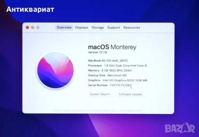 Лаптоп, нотбук Apple MacBook Air A1466 - EMC 3178 / i5 / 8GB / 13" (2017), снимка 4 - Лаптопи за дома - 49171218