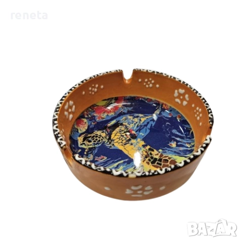 Пепелник костенурки, Керамичен, Оранжево, 11 см /диаметър, снимка 1