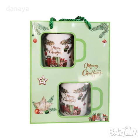 6243 Комплект коледни чаши с лъжички в подаръчна кутия – Merry Christmas, снимка 5 - Чаши - 52155041