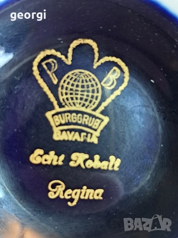 немска порцеланова ваза кобалт с позлата М1, снимка 4 - Вази - 53393706