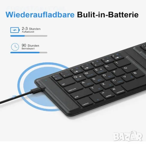 Сгъваема клавиатура OMOTON KB567, акумулаторна безжична Bluetooth клавиатура, със стойка за смартфон, снимка 8 - Клавиатури и мишки - 56239615